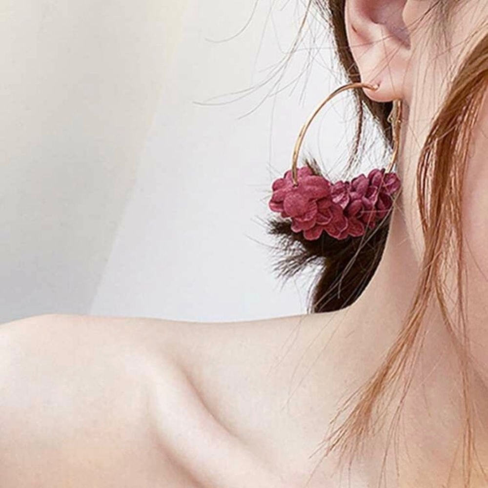 Fabric Flower Cloth Hoop Earrings (1 pair) - Picture 5 of 11